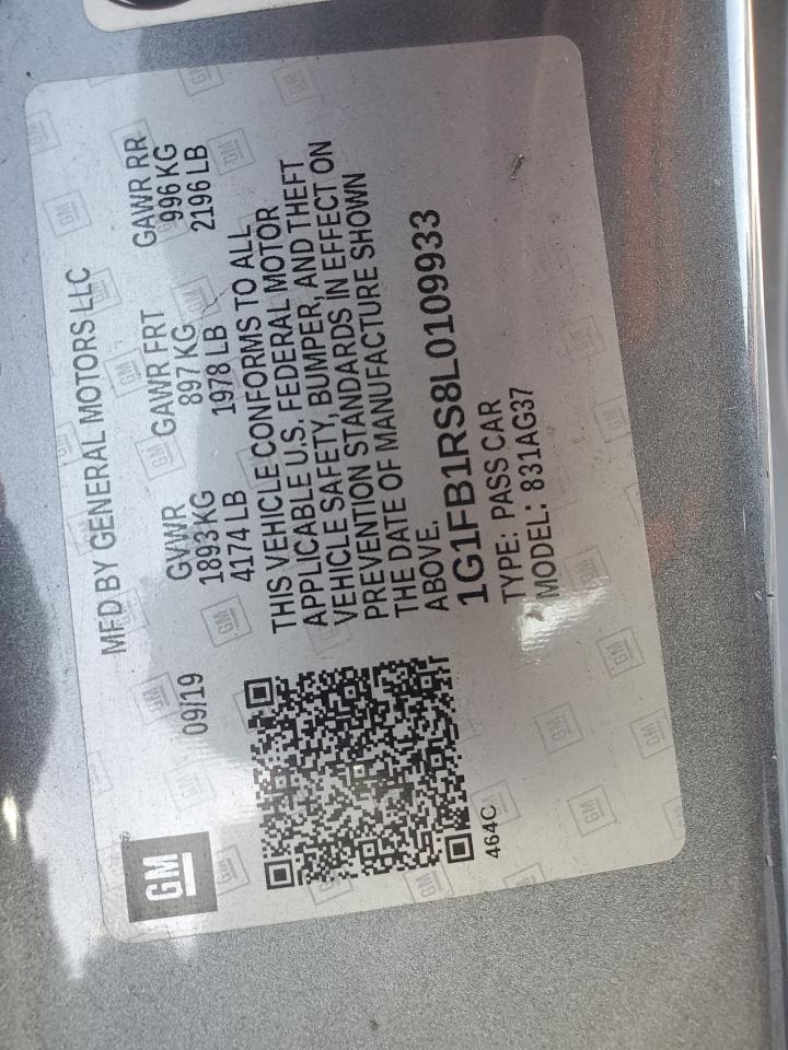 2020 Chevrolet Camaro VIN 1G1FB1RS8L0109933 Copart auction photo, front end damage thumbnail 12