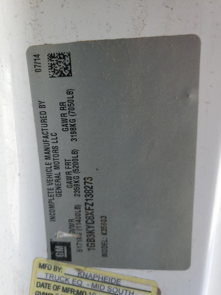 2015 Chevrolet Silverado VIN 1GB3KYC8XFZ138273 Copart auction photo, front end / side damage thumbnail 12