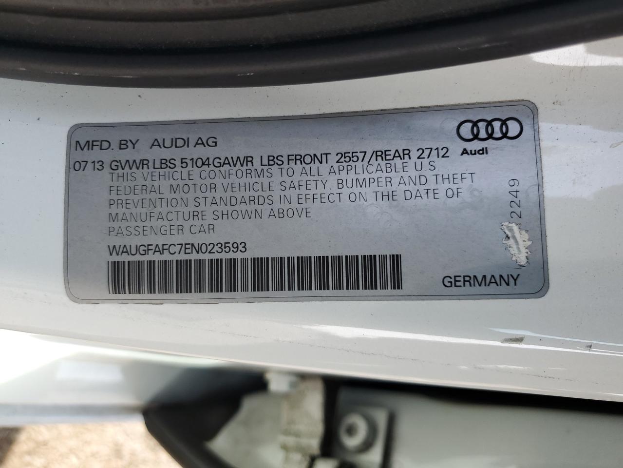 2014 Audi A6 VIN WAUGFAFC7EN023593 Copart auction photo, minor dent/scratches damage thumbnail 12