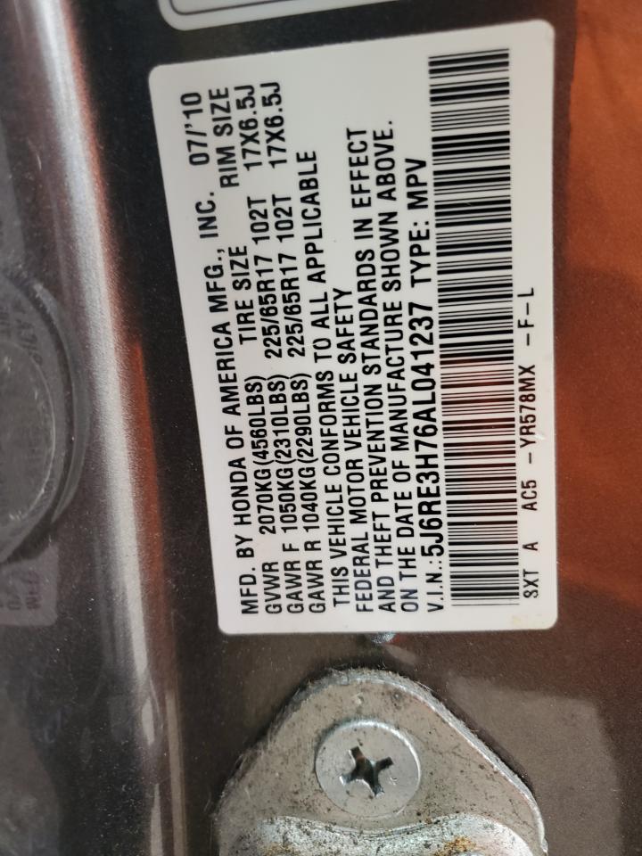 2010 Honda CR-V VIN 5J6RE3H76AL041237 Copart auction photo, side damage thumbnail 13