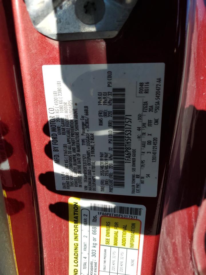 2015 Ford Mustang VIN 1FA6P8TH5F5317571 Copart auction photo, rear end / undercarriage damage thumbnail 12