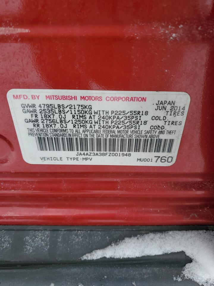 2015 Mitsubishi Outlander VIN JA4AZ3A38FZ001948 Copart auction photo, front end damage thumbnail 14