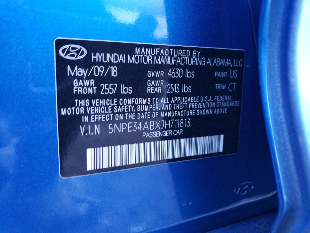 2018 Hyundai Sonata VIN 5NPE34ABXJH711813 Copart auction photo, rear end damage thumbnail 12
