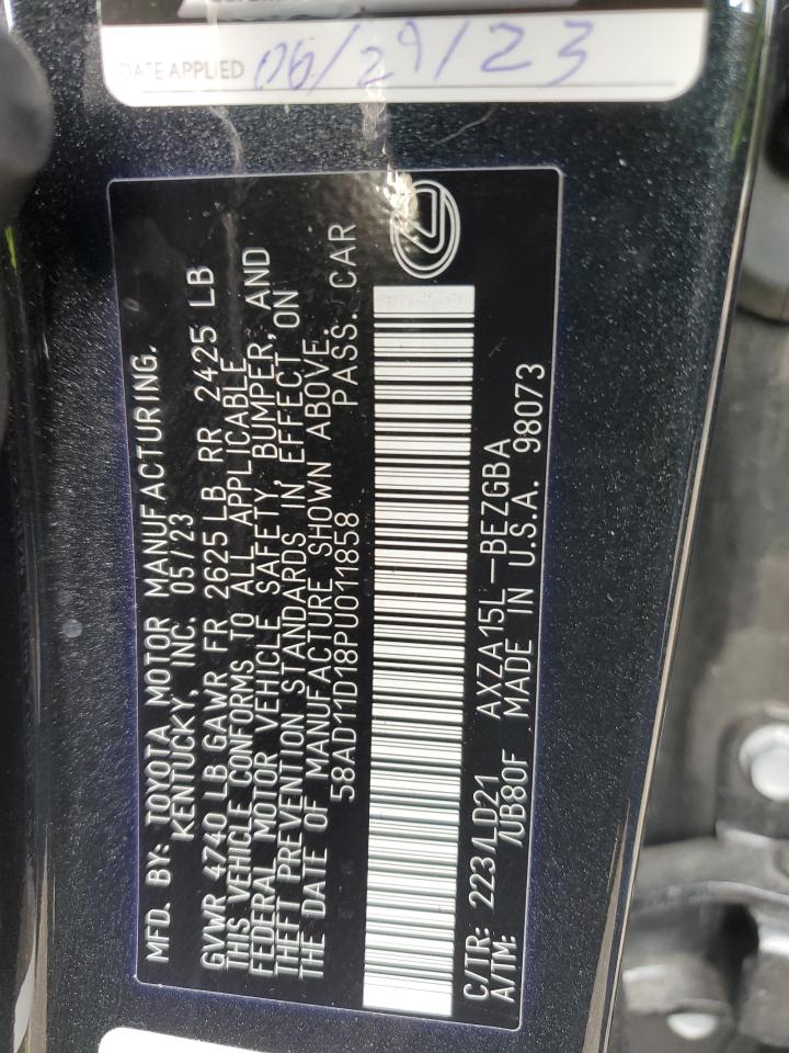 2023 Lexus ES VIN 58AD11D18PU011858 Copart auction photo, side / front end damage thumbnail 12