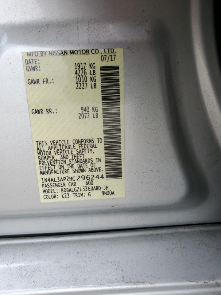 2017 Nissan Altima VIN 1N4AL3AP2HC296244 Copart auction photo, rear end damage thumbnail 12