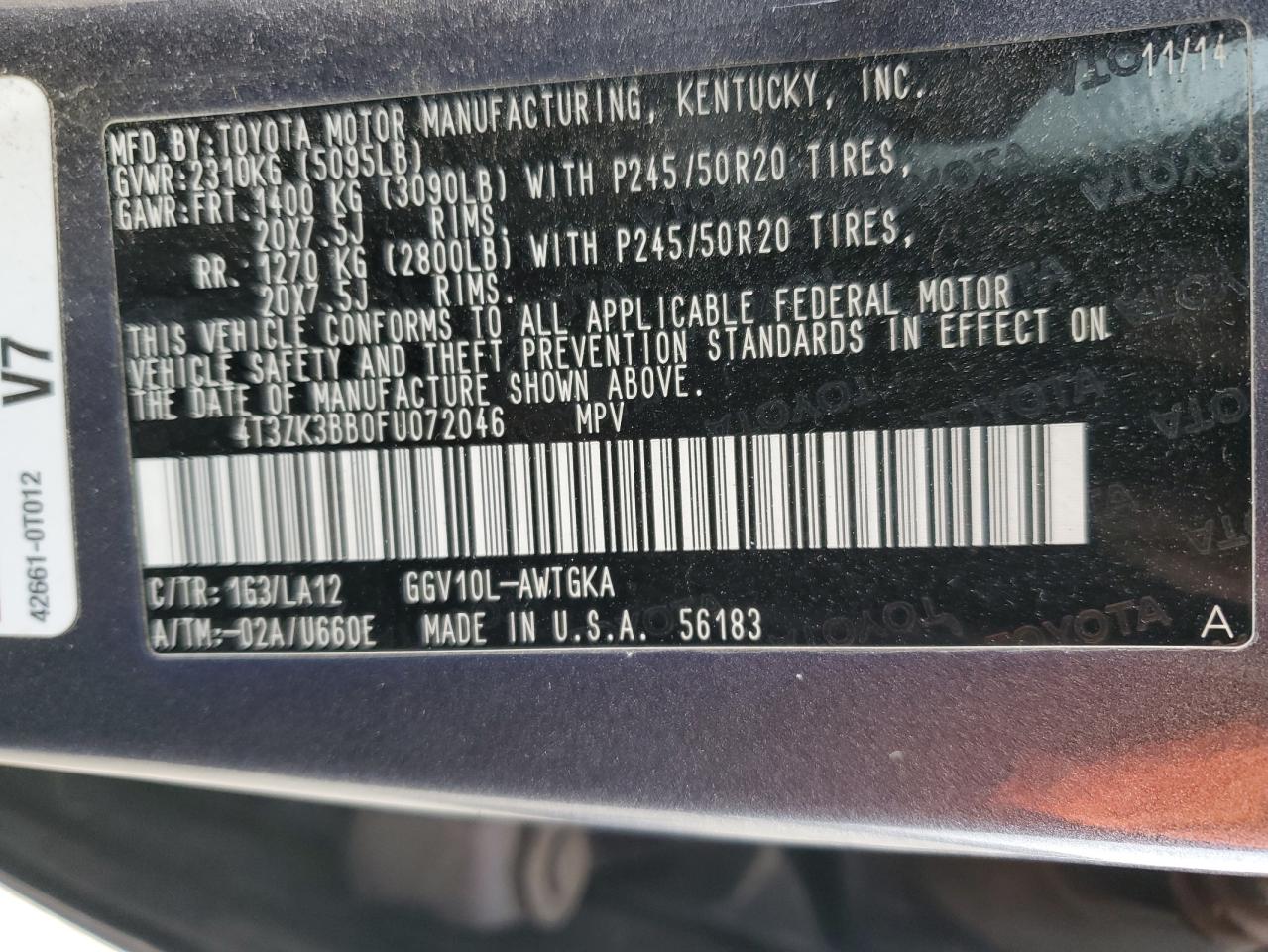 2015 Toyota Venza VIN 4T3ZK3BB0FU072046 Copart auction photo, front end / side damage thumbnail 16