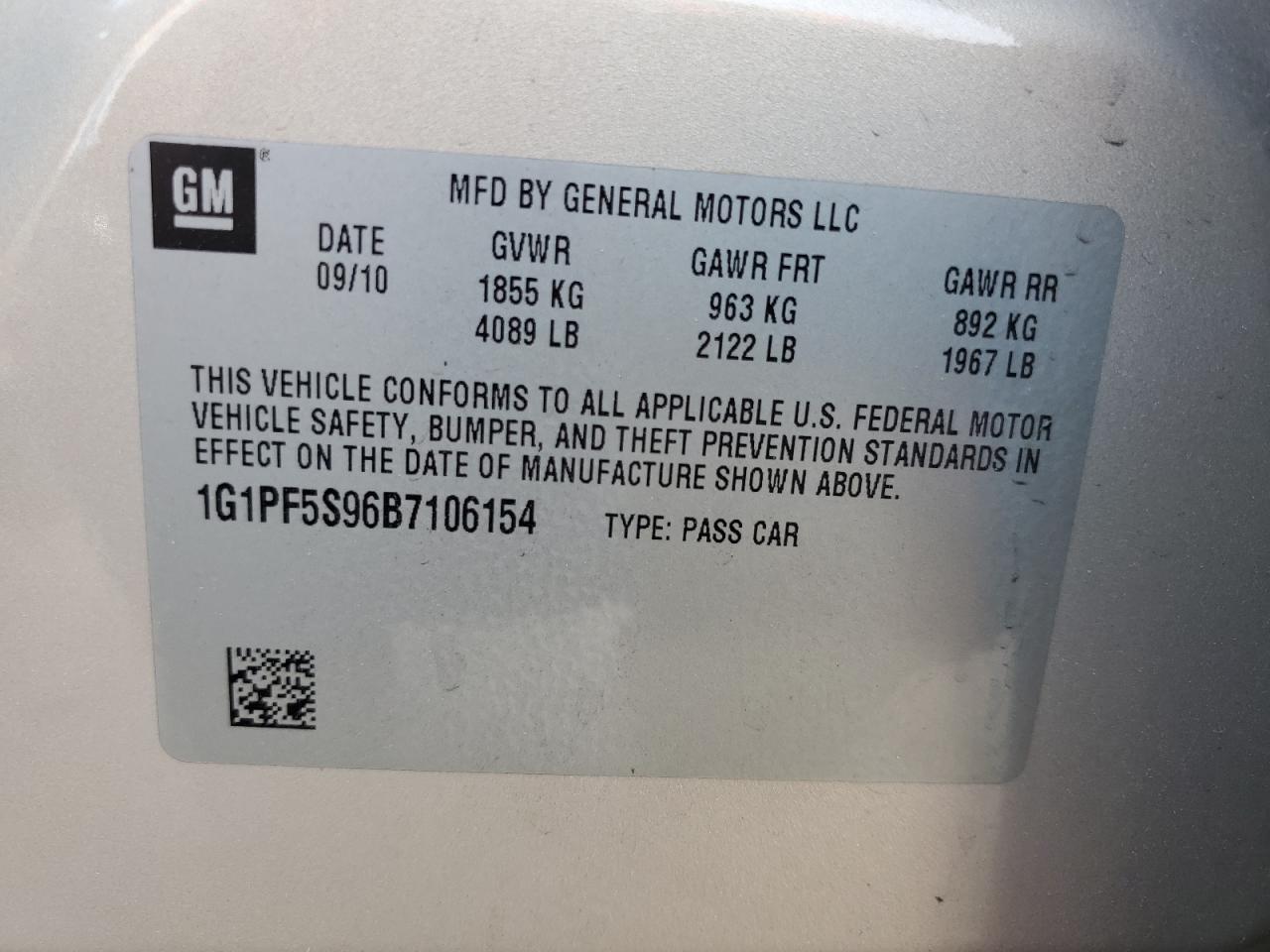 2011 Chevrolet Cruze VIN 1G1PF5S96B7106154 Copart auction photo, rear end damage thumbnail 12