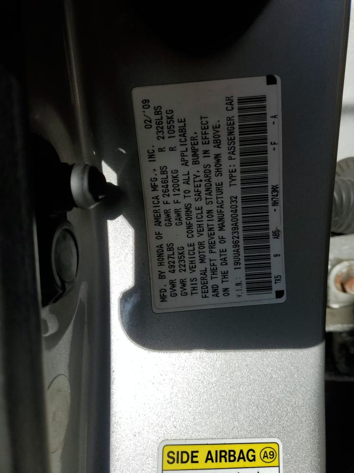 2009 Acura TL VIN 19UUA96239A004032 Copart auction photo, front end / rear end damage thumbnail 12