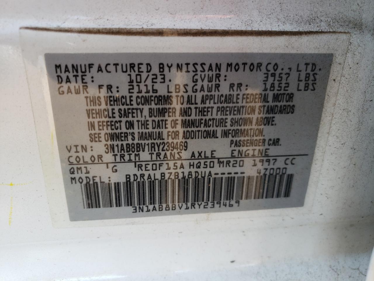 2024 Nissan Sentra VIN 3N1AB8BV1RY239469 Copart auction photo, front end / side damage thumbnail 14