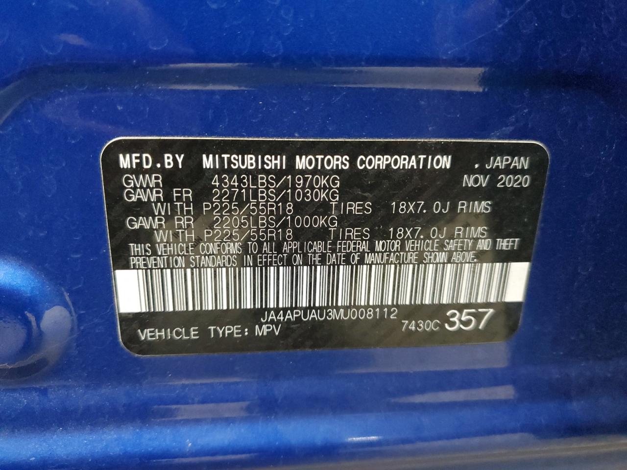 2021 Mitsubishi Outlander VIN JA4APUAU3MU008112 Copart auction photo, rear end / undercarriage damage thumbnail 14