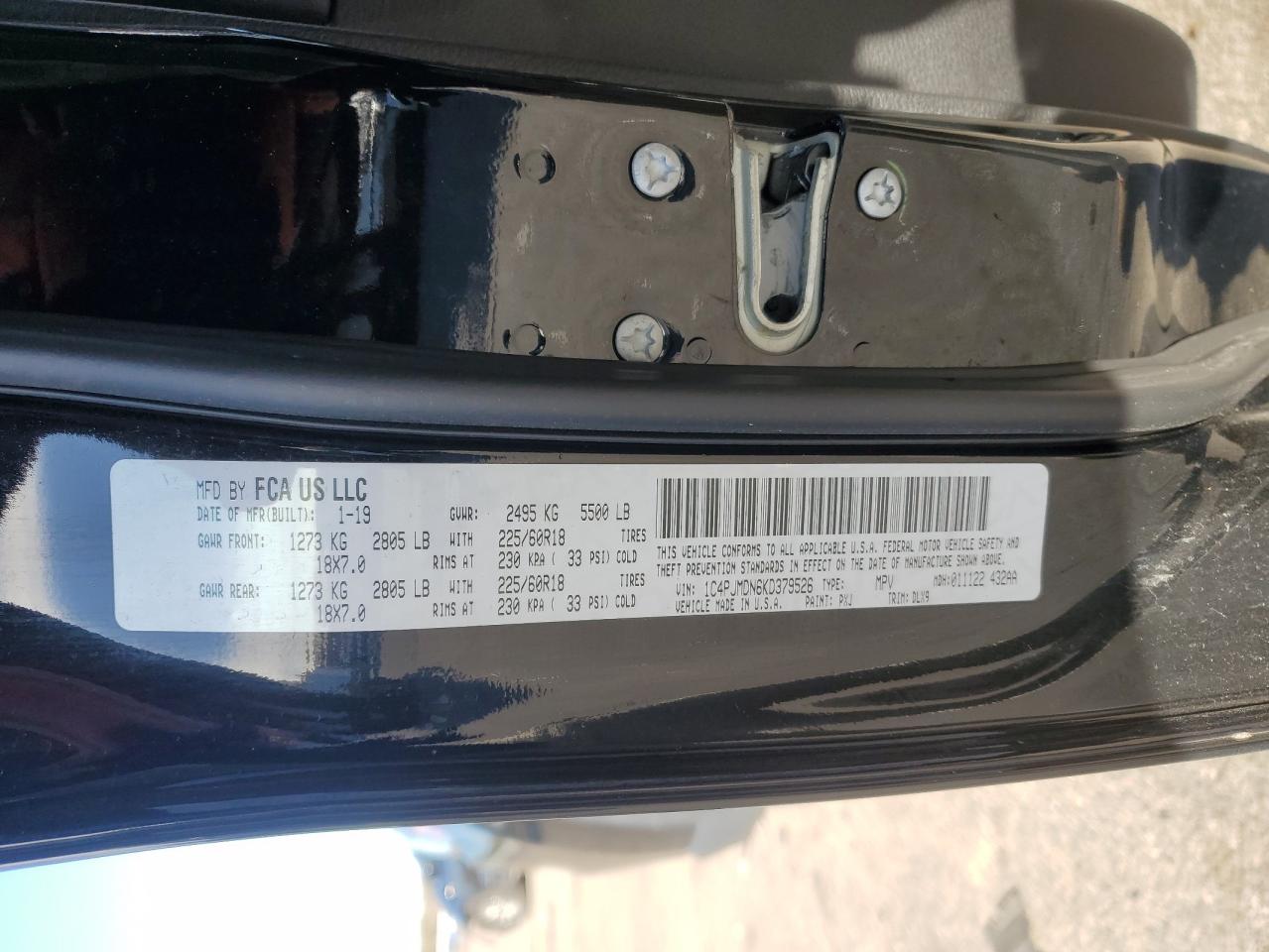 2019 Jeep Grand Cherokee VIN 1C4PJMDN6KD379526 Copart auction photo, rear end / front end damage thumbnail 13