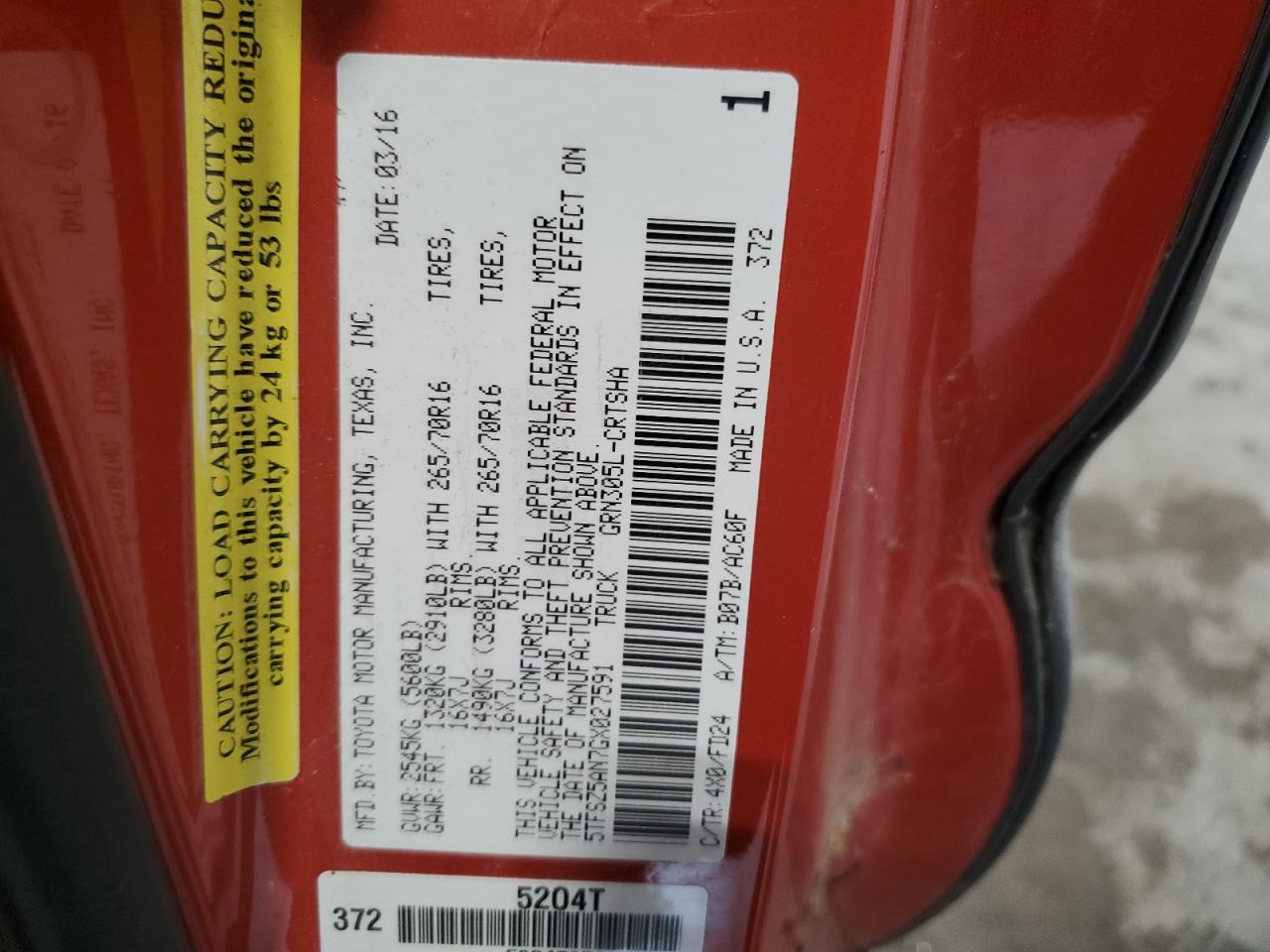 2016 Toyota Tacoma VIN 5TFSZ5AN7GX027591 Copart auction photo, front end damage thumbnail 12