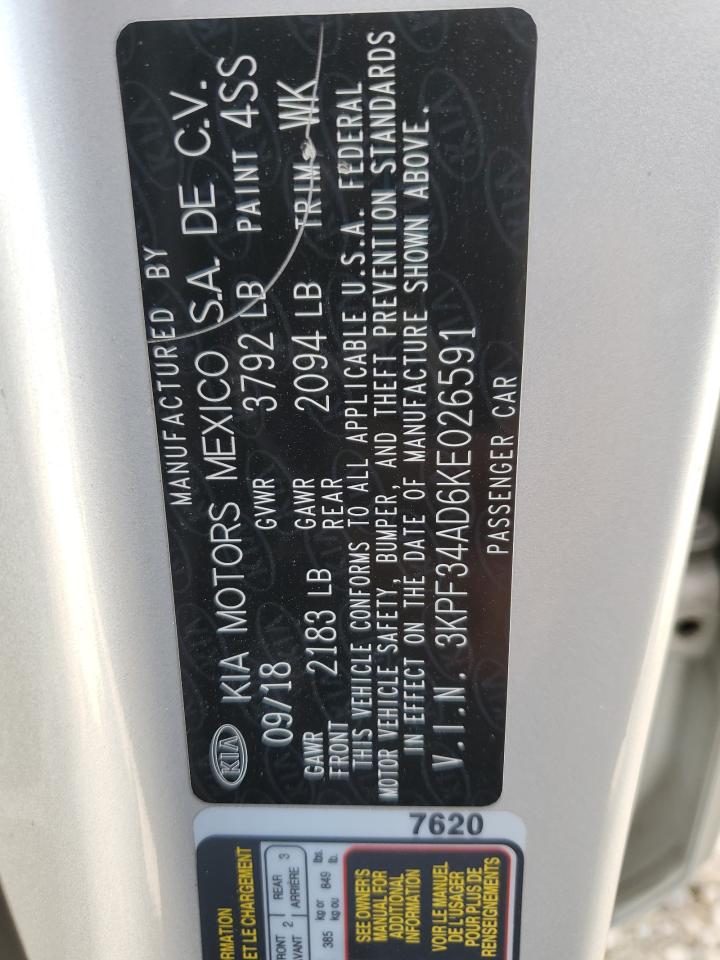 2019 KIA Forte VIN 3KPF34AD6KE026591 Copart auction photo, front end / vandalism damage thumbnail 12