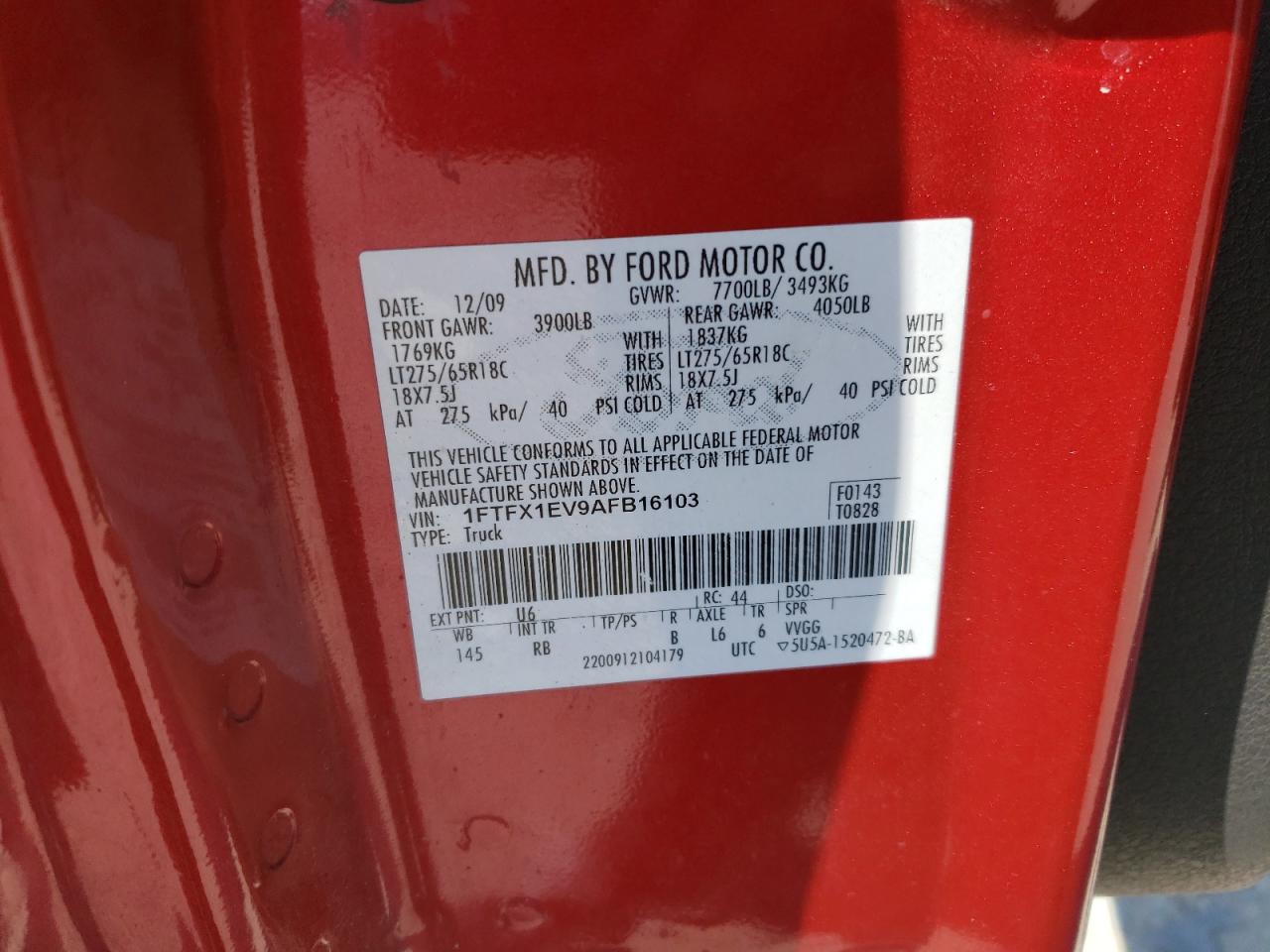 2010 Ford F-150 VIN 1FTFX1EV9AFB16103 Copart auction photo, front end damage thumbnail 12