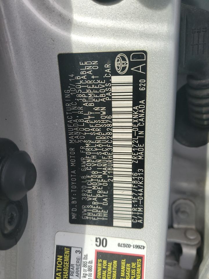 2015 Toyota Corolla VIN 2T1BURHE3FC282876 Copart auction photo, front end damage thumbnail 14