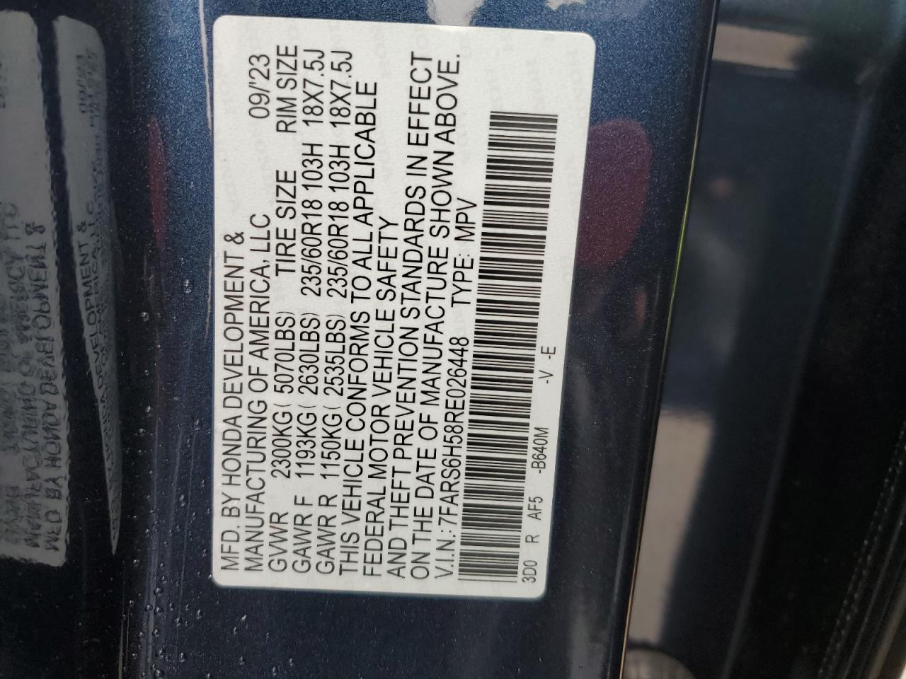 2024 Honda CR-V VIN 7FARS6H58RE026448 Copart auction photo, front end damage thumbnail 13