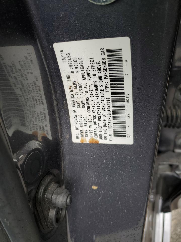 2017 Honda Accord VIN 1HGCR2F52HA052299 Copart auction photo, front end / side damage thumbnail 12