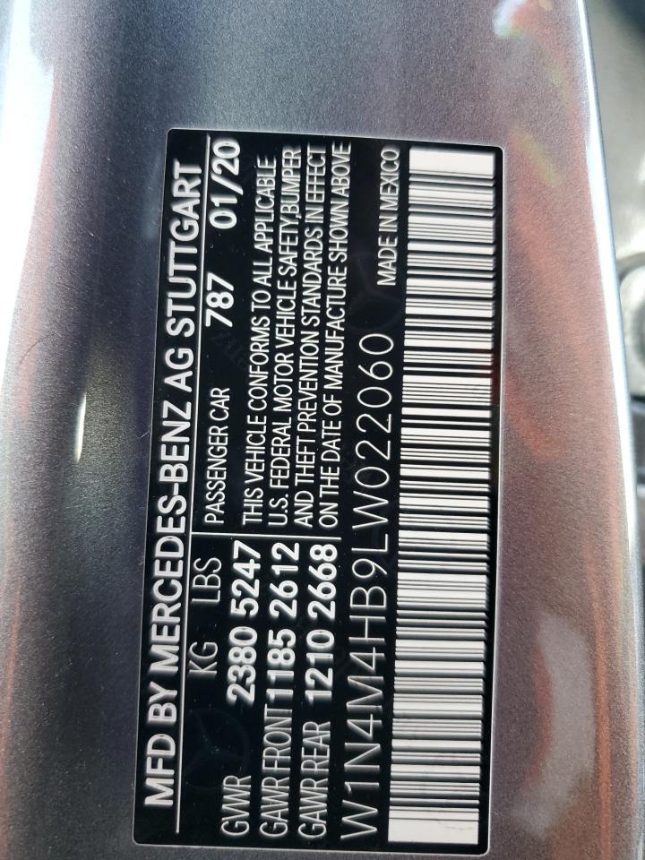 2020 Mercedes-Benz GLB VIN W1N4M4HB9LW022060 Copart auction photo, rear end / mechanical damage thumbnail 13