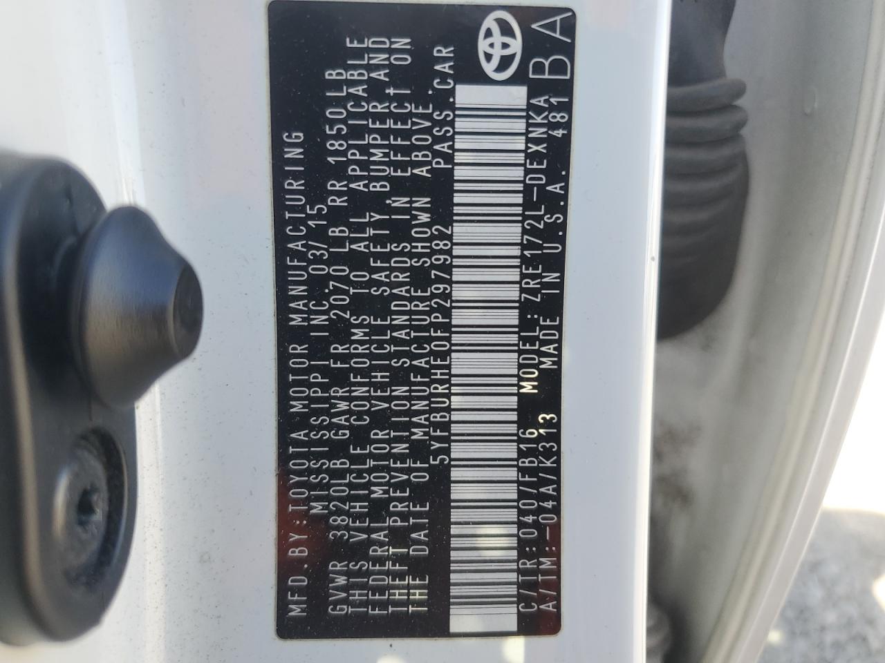 2015 Toyota Corolla VIN 5YFBURHE0FP297982 Copart auction photo, minor dent/scratches damage thumbnail 12
