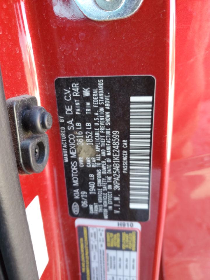 2019 KIA Rio VIN 3KPA25AB1KE248599 Copart auction photo, vandalism / minor dent/scratches damage thumbnail 14