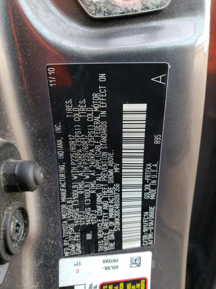 2011 Toyota Sienna VIN 5TDKK3DC4BS097356 Copart auction photo, side damage thumbnail 13