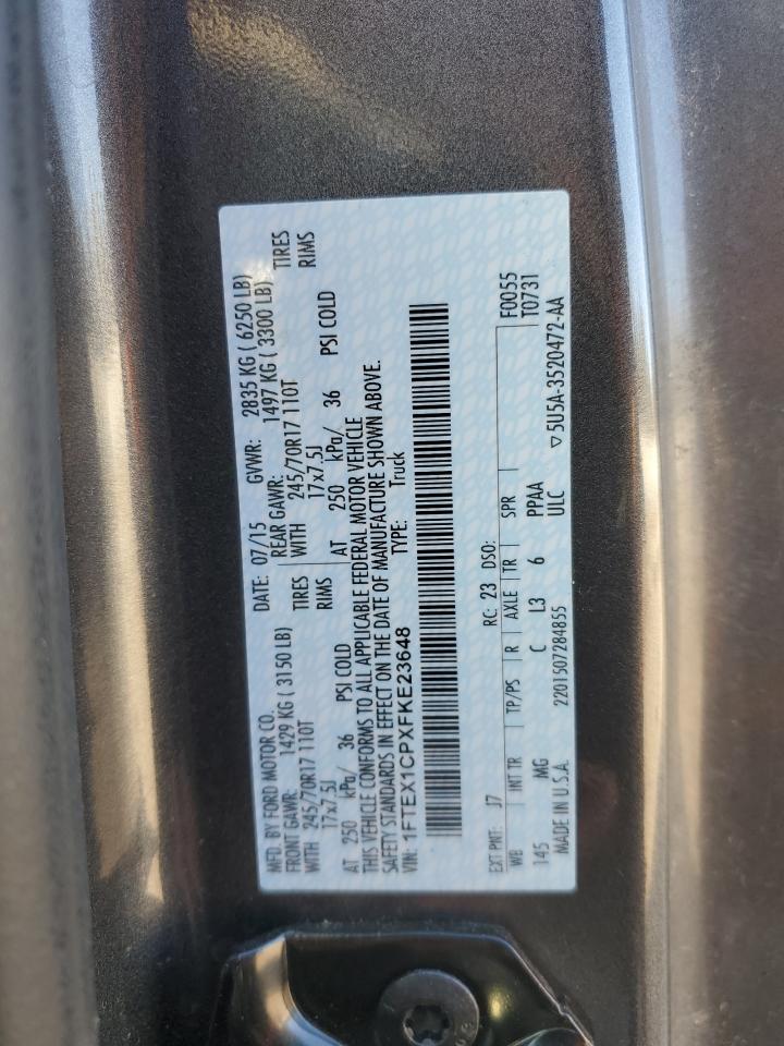 2015 Ford F-150 VIN 1FTEX1CPXFKE23648 Copart auction photo, side damage thumbnail 12