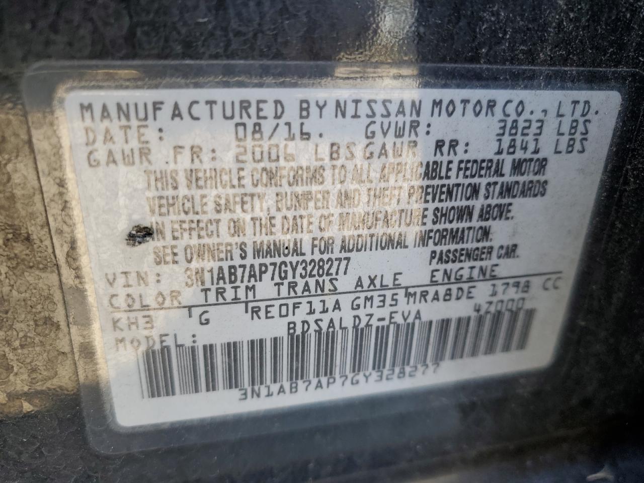 2016 Nissan Sentra VIN 3N1AB7AP7GY328277 Copart auction photo, front end damage thumbnail 12