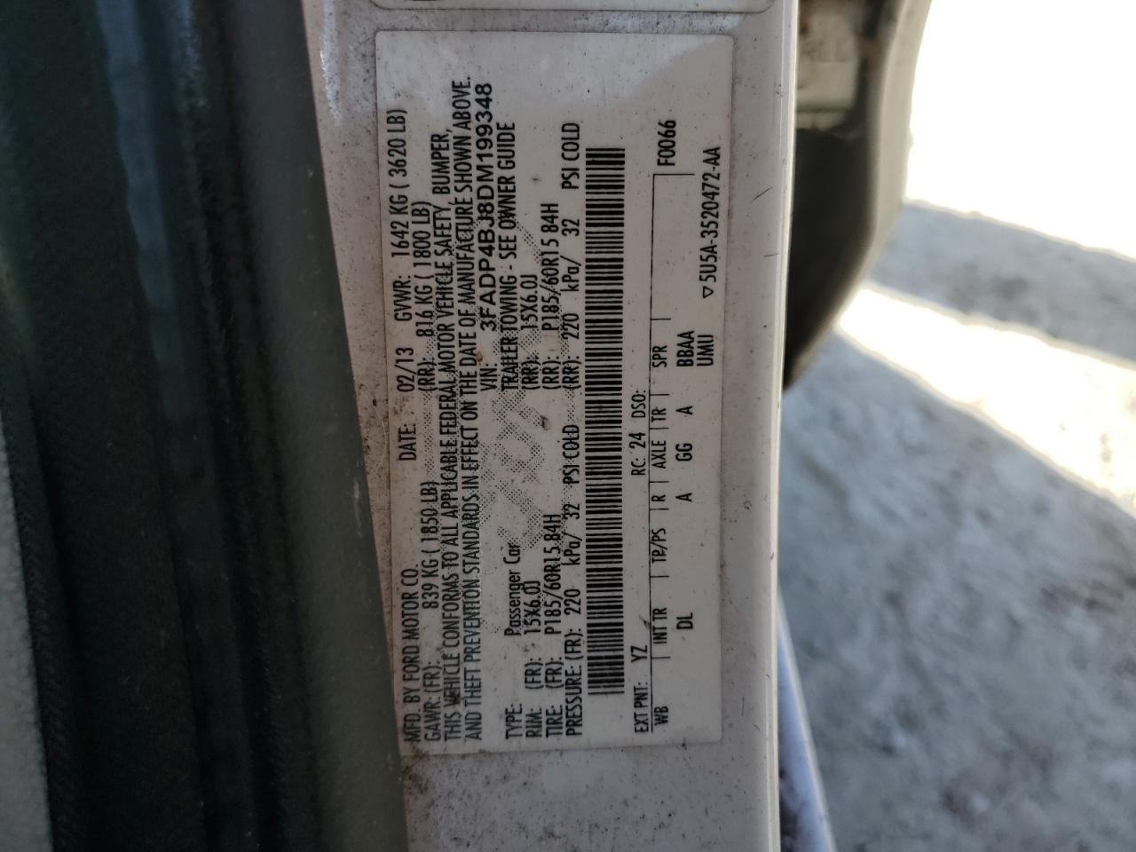 2013 Ford Fiesta VIN 3FADP4BJ8DM199348 Copart auction photo, front end damage thumbnail 14