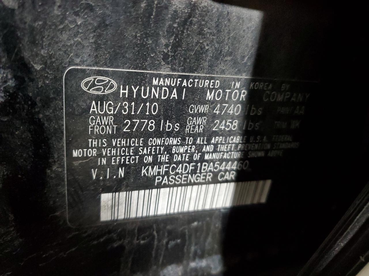 2011 Hyundai Azera VIN KMHFC4DF1BA544460 Copart auction photo, rollover damage thumbnail 13