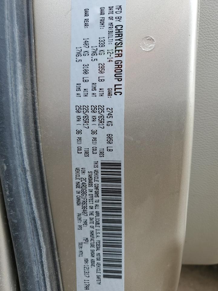2015 Dodge Caravan VIN 2C4RDGBG1FR636407 Copart auction photo, front end / minor dent/scratches damage thumbnail 13