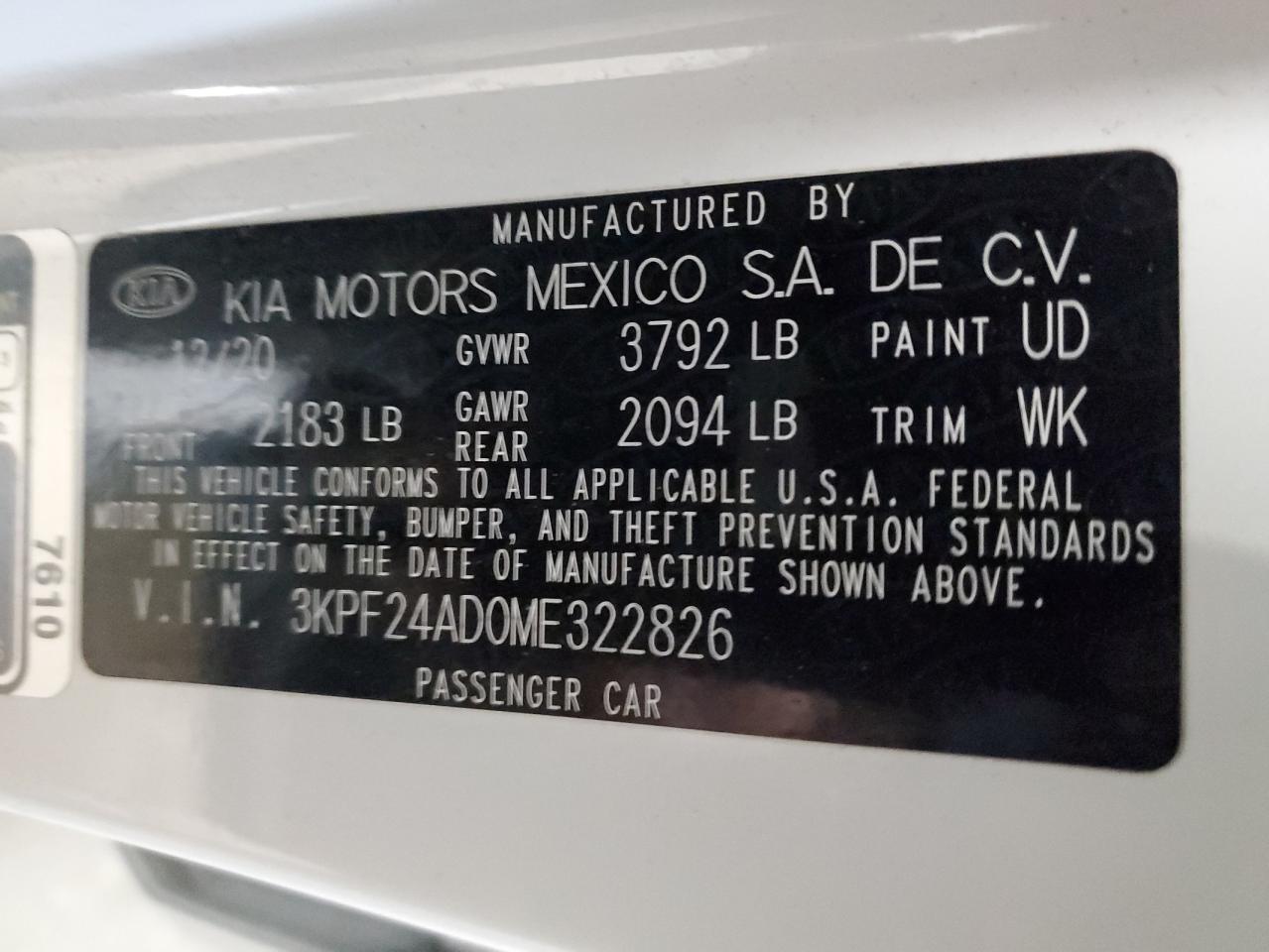 2021 KIA Forte VIN 3KPF24AD0ME322826 Copart auction photo, front end damage thumbnail 13