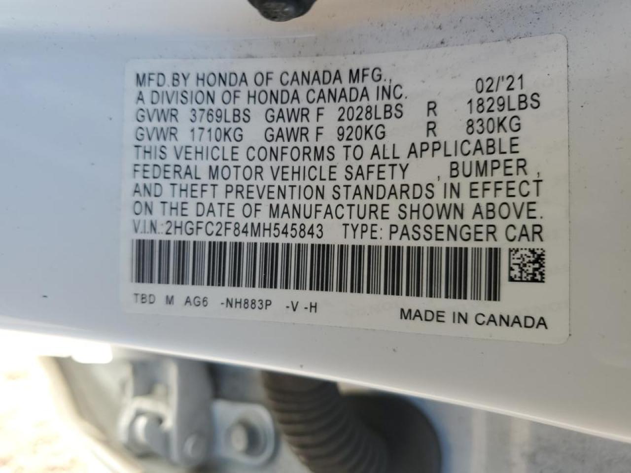 2021 Honda Civic VIN 2HGFC2F84MH545843 Copart auction photo, rear end / side damage thumbnail 13