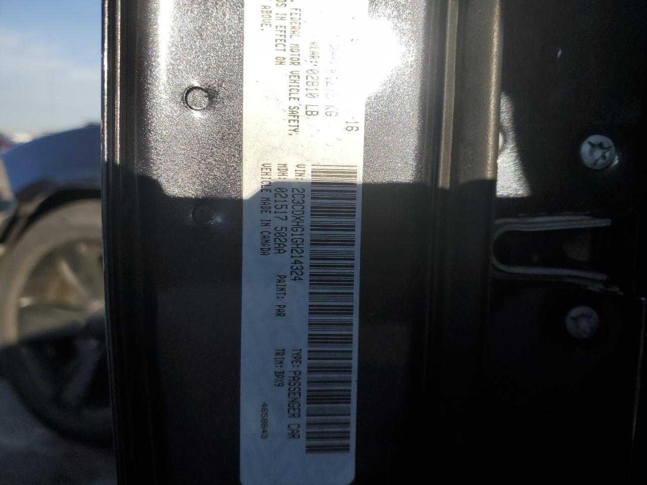 2016 Dodge Charger VIN 2C3CDXHG1GH214324 Copart auction photo, front end damage thumbnail 13
