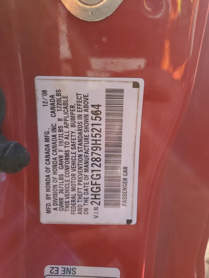 2009 Honda Civic VIN 2HGFG12879H521564 Copart auction photo, front end / rear end damage thumbnail 15