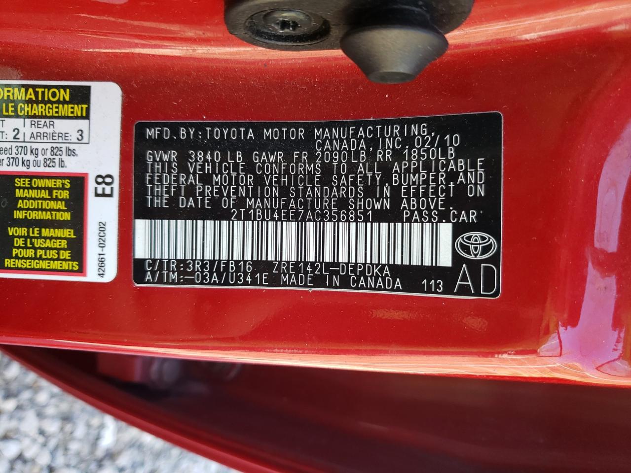 2010 Toyota Corolla VIN 2T1BU4EE7AC356851 Copart auction photo, side / front end damage thumbnail 12