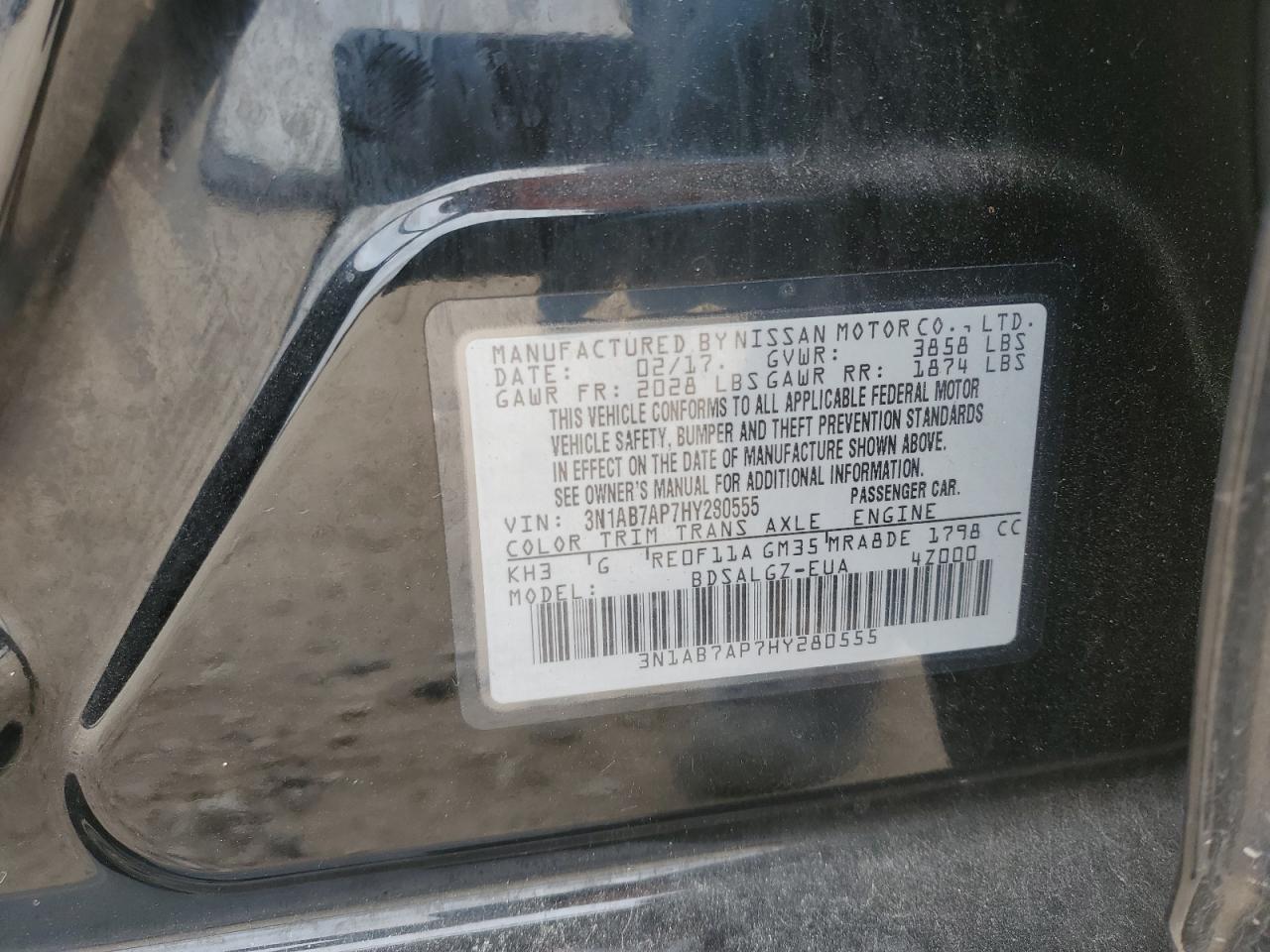 2017 Nissan Sentra VIN 3N1AB7AP7HY280555 Copart auction photo, front end / undercarriage damage thumbnail 15