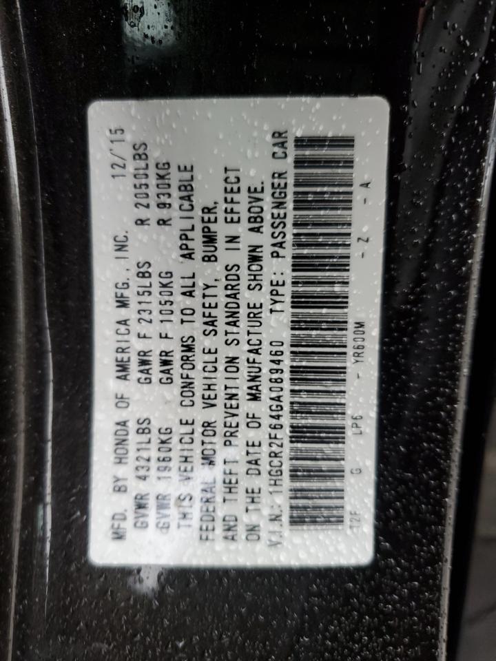 2016 Honda Accord VIN 1HGCR2F64GA089460 Copart auction photo, front end damage thumbnail 15