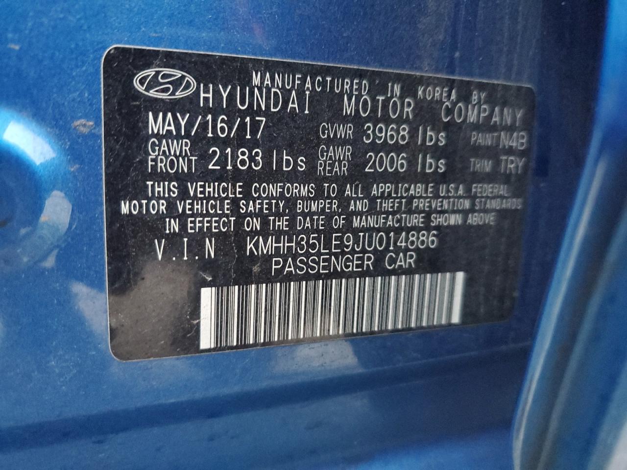 2018 Hyundai Elantra VIN KMHH35LE9JU014886 Copart auction photo, front end damage thumbnail 13