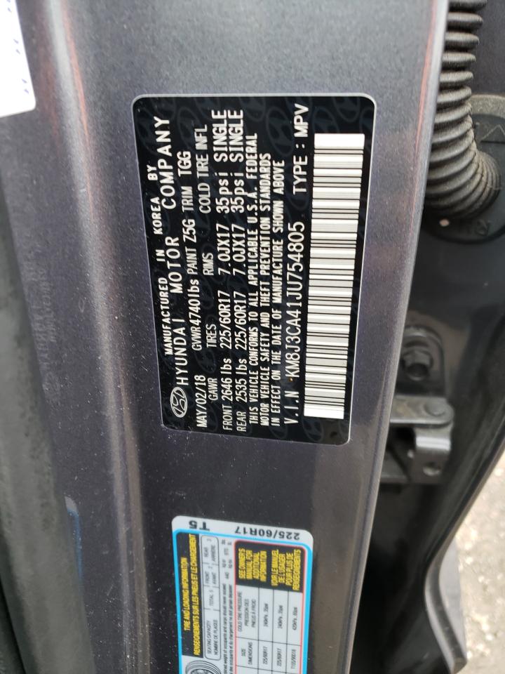 2018 Hyundai Tucson VIN KM8J3CA41JU754805 Copart auction photo, front end / side damage thumbnail 14