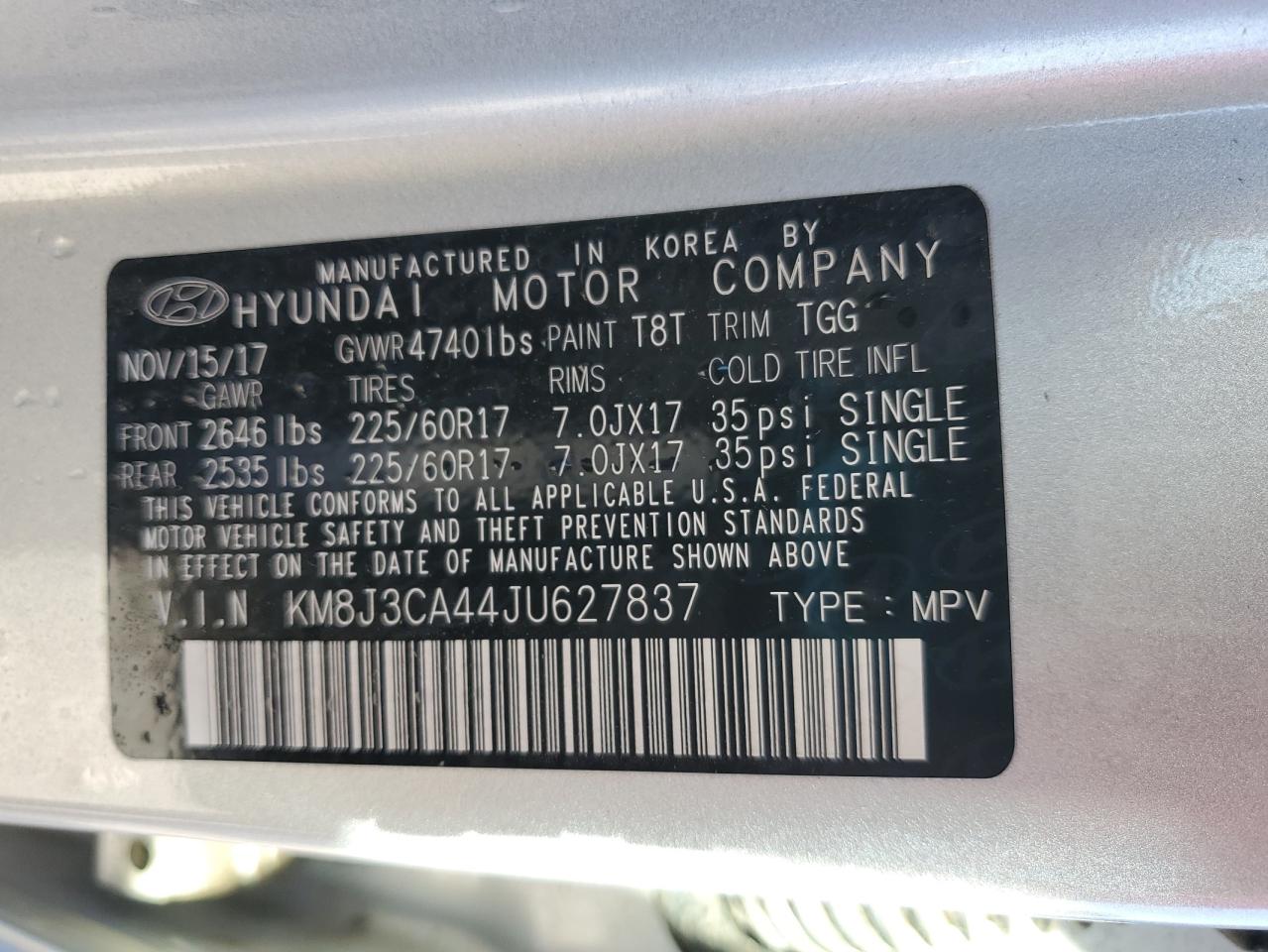 2018 Hyundai Tucson VIN KM8J3CA44JU627837 Copart auction photo, vandalism / rear end damage thumbnail 13