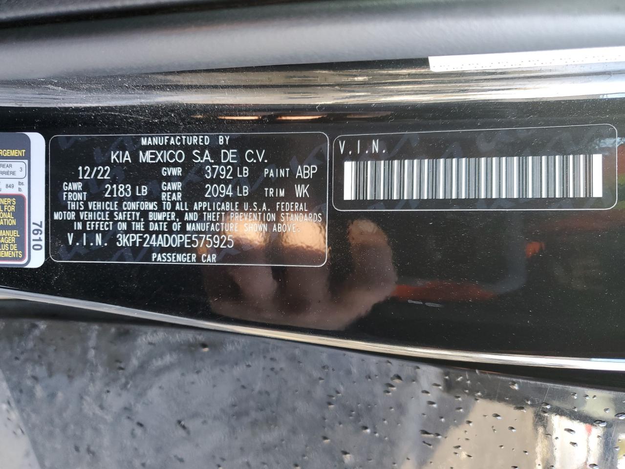 2023 KIA Forte VIN 3KPF24AD0PE575925 Copart auction photo, rear end damage thumbnail 14