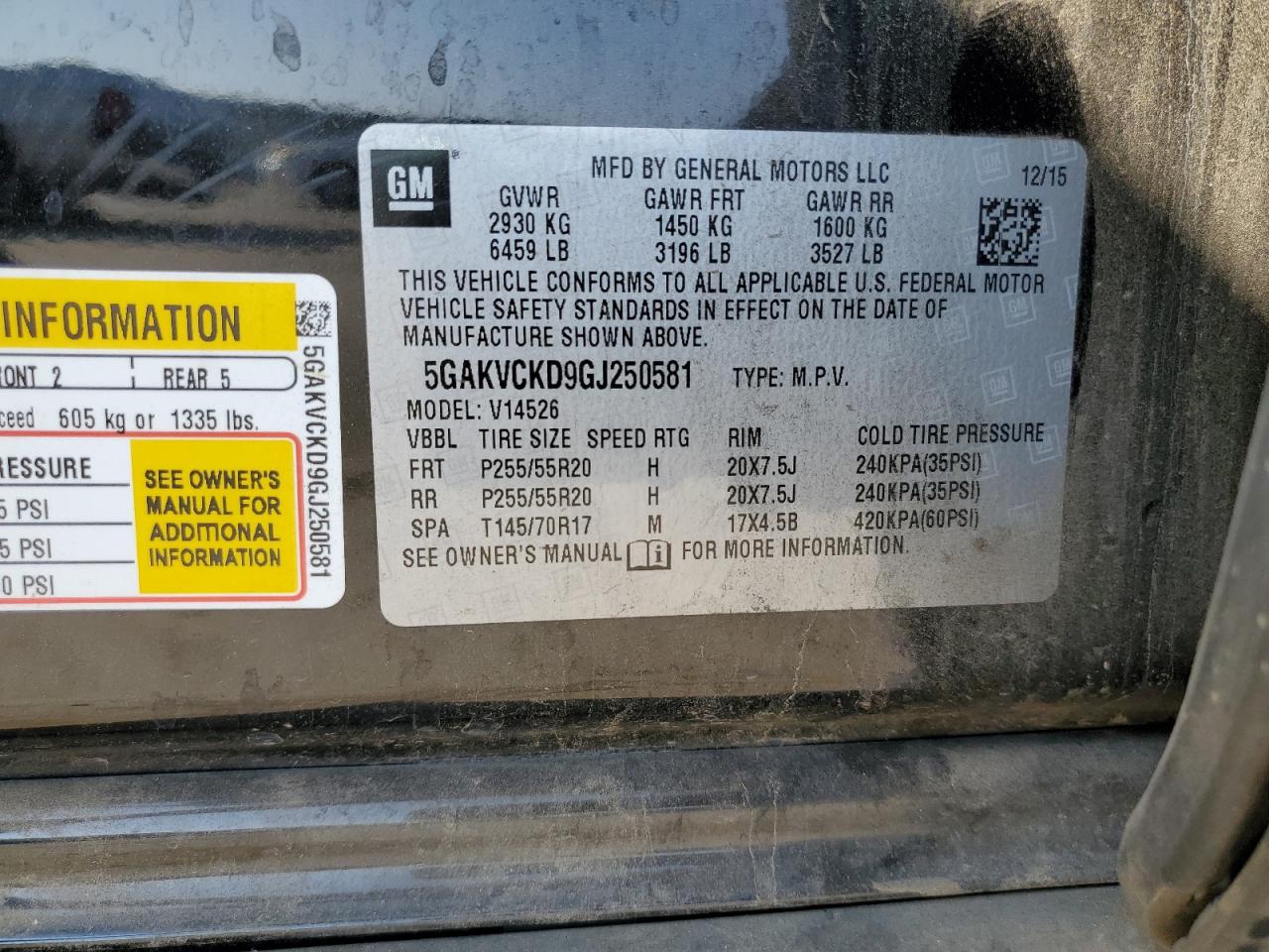 2016 Buick Enclave VIN 5GAKVCKD9GJ250581 Copart auction photo, undercarriage damage thumbnail 13