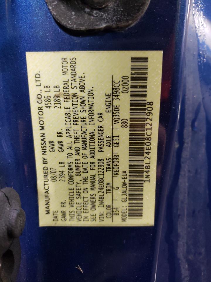2008 Nissan Altima VIN 1N4BL24E08C122908 Copart auction photo, rear end / minor dent/scratches damage thumbnail 13