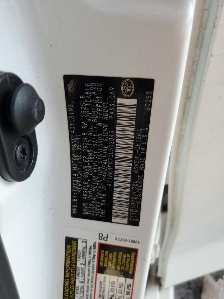 2012 Toyota Camry VIN 4T1BK1FK7CU502045 Copart auction photo, front end damage thumbnail 14
