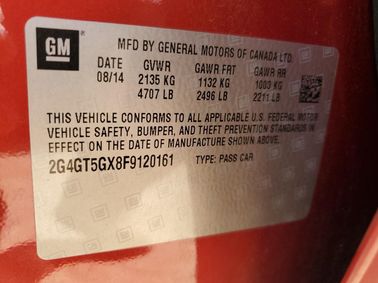 2015 Buick Regal VIN 2G4GT5GX8F9120161 Copart auction photo, front end damage thumbnail 14