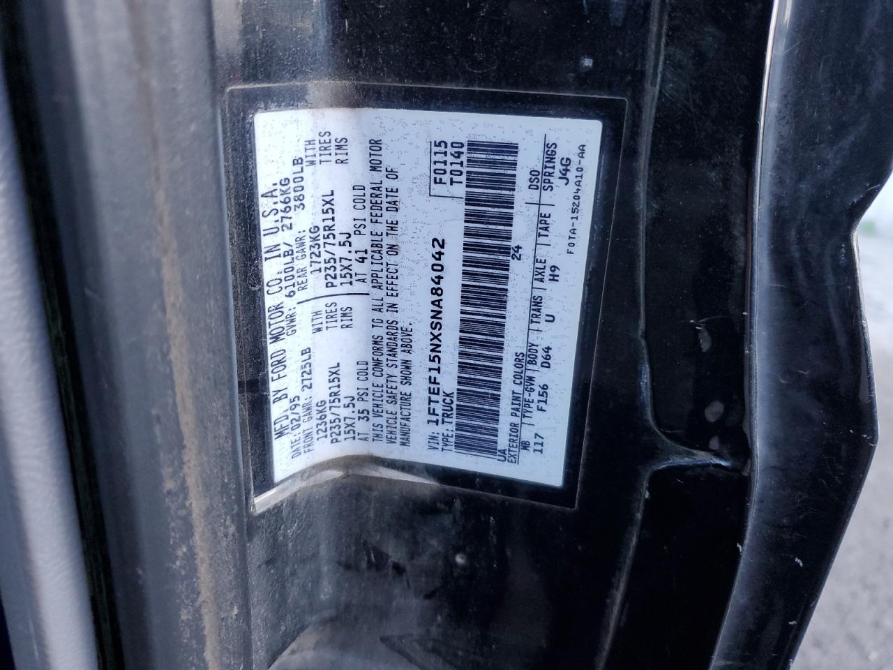 1995 Ford F-150 VIN 1FTEF15NXSNA84042 Copart auction photo, all over damage thumbnail 12