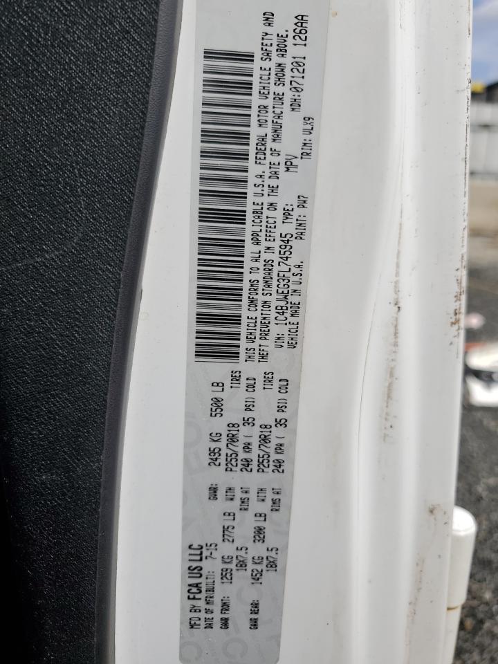 2015 Jeep Wrangler VIN 1C4BJWEG3FL745945 Copart auction photo, top/roof damage thumbnail 14