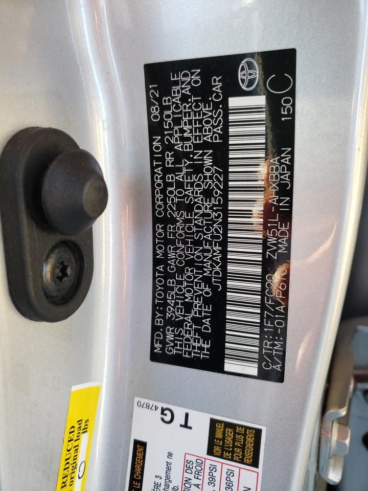 2022 Toyota Prius VIN JTDKAMFU2N3159227 Copart auction photo, front end damage thumbnail 12