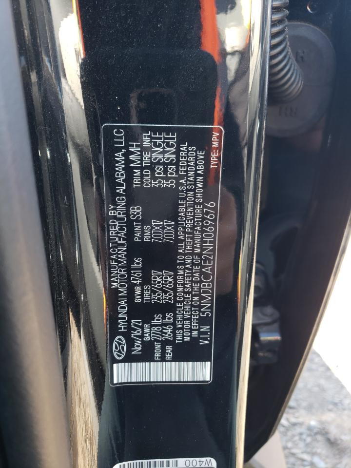 2022 Hyundai Tucson VIN 5NMJBCAE2NH069676 Copart auction photo, front end damage thumbnail 13