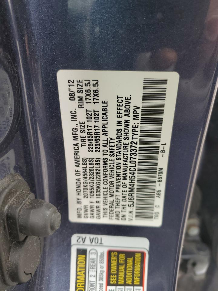 2012 Honda CR-V VIN 5J6RM4H54CL073372 Copart auction photo, front end damage thumbnail 15